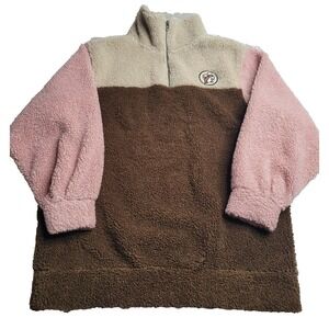 Bucee's Fleece Lined Sherpa‎ 1/4 Zip Pullover Women's Medium Brown Pink Tan